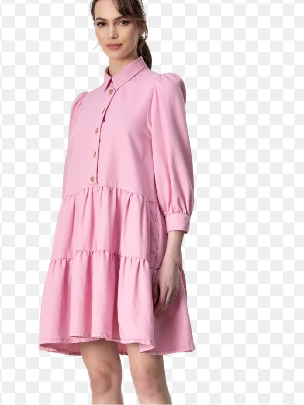 Essentiel Antwerp Puffy Sleeve A-line Denim Dress Hot Pink size 34